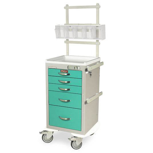 A-Series Lightweight Narrow Anesthesia Cart with MD18-ANS Accessories Package, Short Height, Five Drawers, E-Lock, MPA1824E05+MD18-ANS