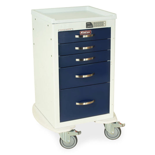 A-Series Lightweight Aluminum Narrow Medical Cart, Short Height, Mini Width, Five Drawers, Electronic Keypad Lock, MPA1824EKC05