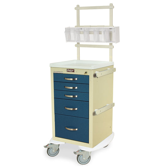 A-Series Narrow Aluminum Anesthesia Cart with MD18-ANS Accessories Package, Short Height, Five Drawers, Key Lock, MPA1824K05+MD18-ANS