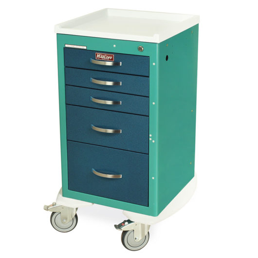 A-Series Narrow Lightweight Key Lock Anesthesia Cart, Short Height, Five Drawers, MPA1824K05