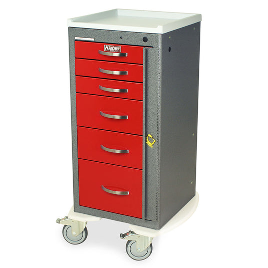 A-Series Aluminum Narrow Breakaway Crash Cart, Tall Height, Six Drawers, Breakaway Lock, MPA1830B06