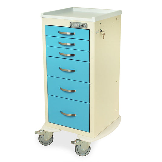 A-Series Lightweight Narrow Medical Cart, Tall Height, Mini Width, Six Drawers, E-Lock, MPA1830E06