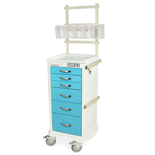 A-Series Narrow Aluminum Anesthesia Cart with MD18-ANS Accessories Package, Tall Height, Six Drawers, E-Lock, MPA1830E06+MD18-ANS