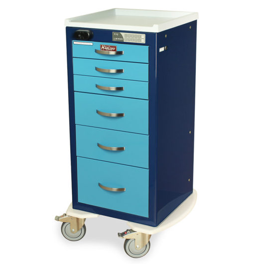 A-Series Narrow Aluminum Anesthesia Cart with Prox Reader, Tall Height, Six Drawers, Electronic Keypad Lock, MPA1830ELP06