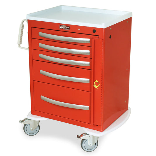 A-Series Lightweight Aluminum Crash Cart, Short Height, Medium Width, Five Drawers, Breakaway Lock, MPA2424B05