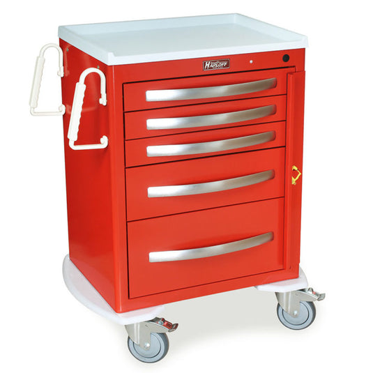 A-Series Lightweight Aluminum Crash Cart, Short Height, Medium Width, Five Drawers, Breakaway Lock, MPA2424B05