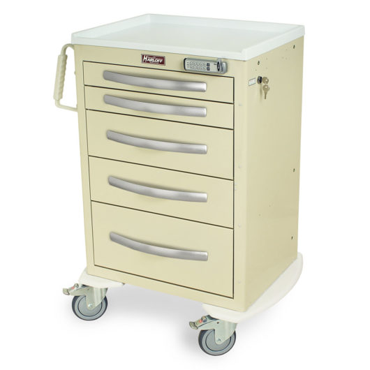 A-Series Lightweight Aluminum Treatment Cart, Medium Height, Medium Width, Five Drawers, E-Lock, MPA2427E05 Main image