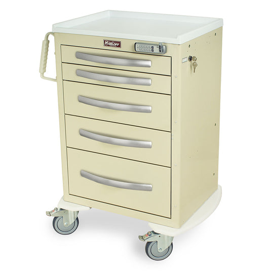 A-Series Lightweight Aluminum Treatment Cart, Medium Height, Medium Width, Five Drawers, E-Lock, MPA2427E05