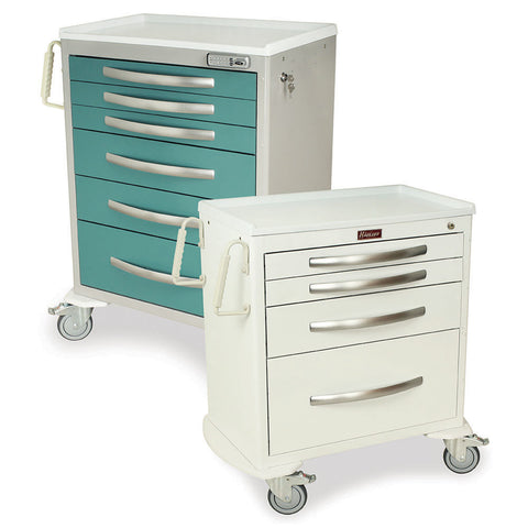 Harloff A-Series Aluminum Cart - Medium Width Tall Cabinet with 30" of Vertical Drawer Space, Key Locking, 4 Drawers