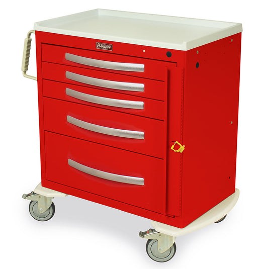 A-Series Lightweight Five Drawer Aluminum Crash Cart, Short Height, Standard Width, Breakaway Lock, MPA3024B05