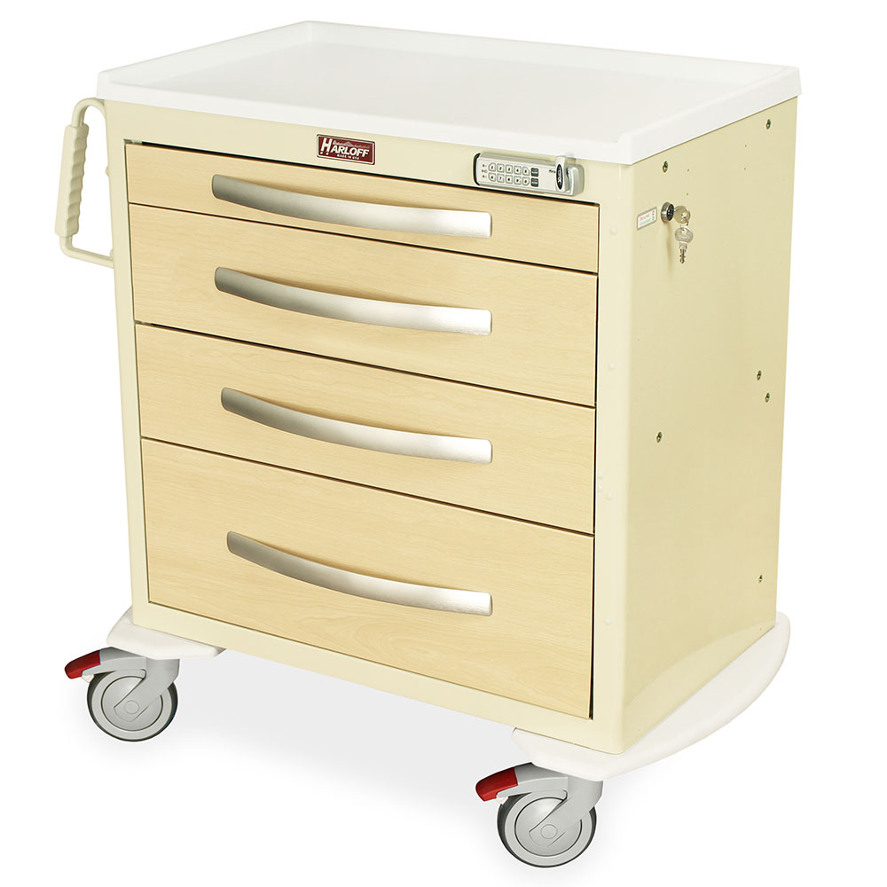 A-Series Short Wood Style Drawer Fronts Cart, Standard Width, Four Drawer, E-Lock, MPA3024E04-AN Secondary image