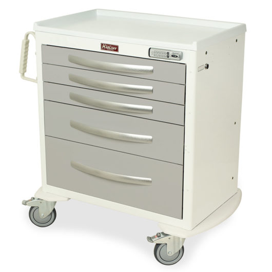 A-Series Lightweight Aluminum Medical Cart, Short Height, Standard Width, Five Drawers, E-Lock, MPA3024E05