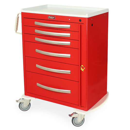 A-Series Lightweight Emergency Crash Cart, Tall Height, Standard Width, Six Drawers, Breakaway Lock, MPA3030B06