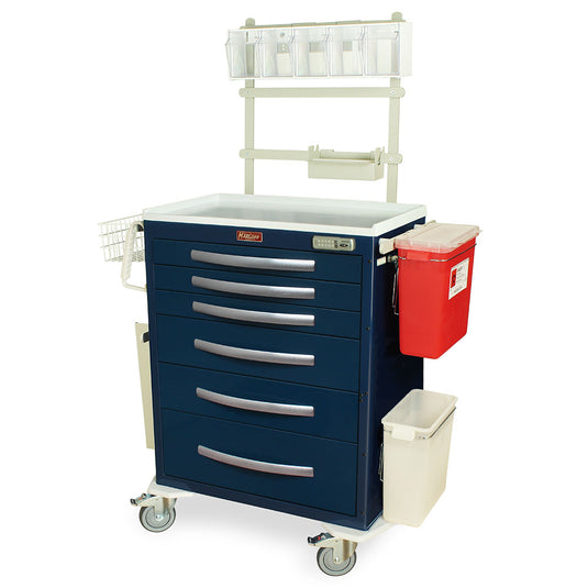 A-Series Lightweight Aluminum Anesthesia Cart with MD30-ANS3 Package, Tall, Standard Width, Six Drawers, E-Lock, MPA3030E06+MD30-ANS3