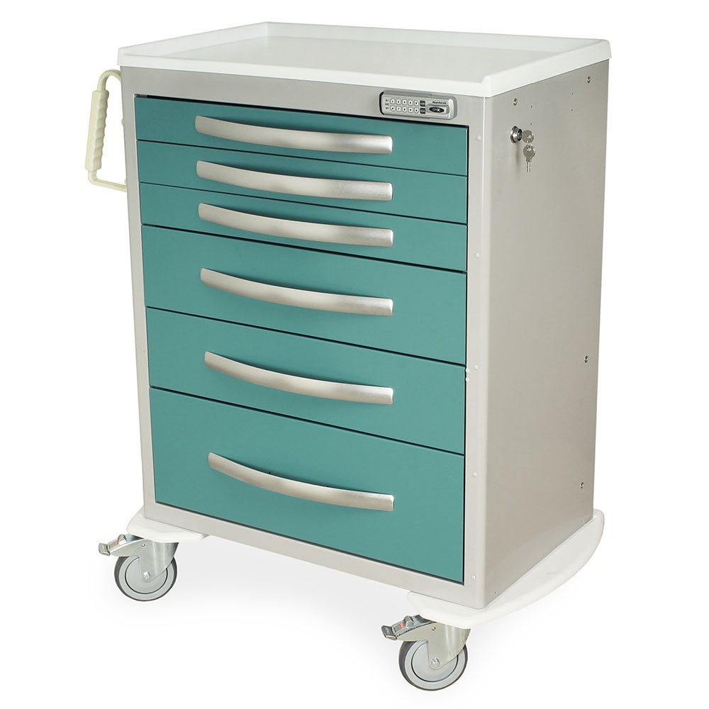 A-Series Lightweight Aluminum Medical Cart, Tall Height, Standard Width, Six Drawers, E-Lock Main image