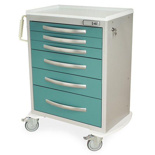 A-Series Lightweight Aluminum Medical Cart, Tall Height, Standard Width, Six Drawers, E-Lock, MPA3030E06