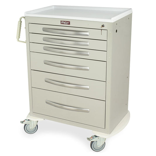 A-Series Lightweight Medical Cart, Tall Height, Standard Width, Six Drawers, Key Lock