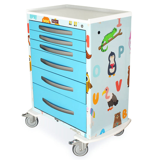 A-Series Lightweight Custom Medical Cart Design, Partial Vinyl Wrap, Tall Height, Standard Width, Six Drawers, Key Lock, MPA3030K06+MDPW