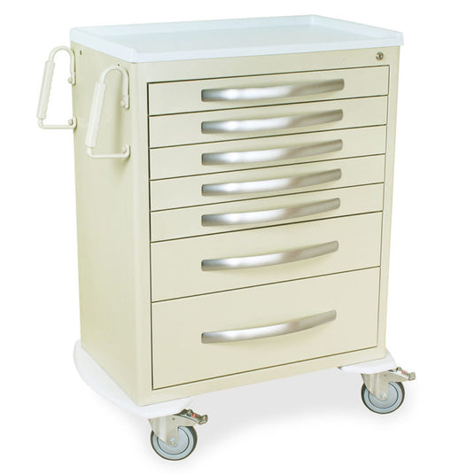 A-Series Lightweight Medical Cart, Tall Height, Standard Width, Seven Drawers, Key Lock, MPA3030K07