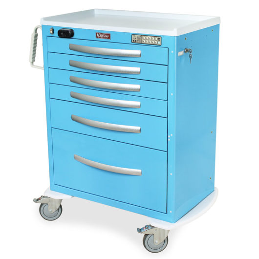 A-Series Lightweight Aluminum Medical Cart, Tall Height, Standard Width, Six Drawers, Wireless Capable E-Lock with Proximity Reader, MPA3030WLP16 Main image