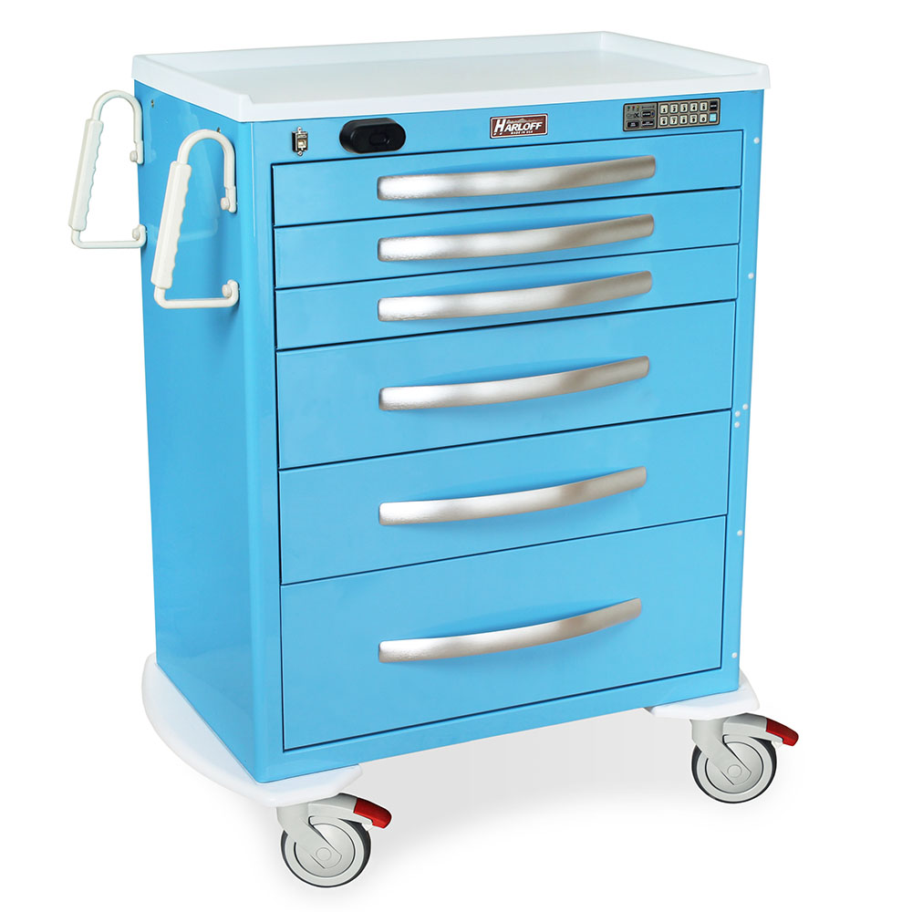A-Series Aluminum Cart - Mini Width Tall Cabinet with 30" of Vertical Drawer Space, Key Locking, 4 Drawers 1-3, 3-9. S