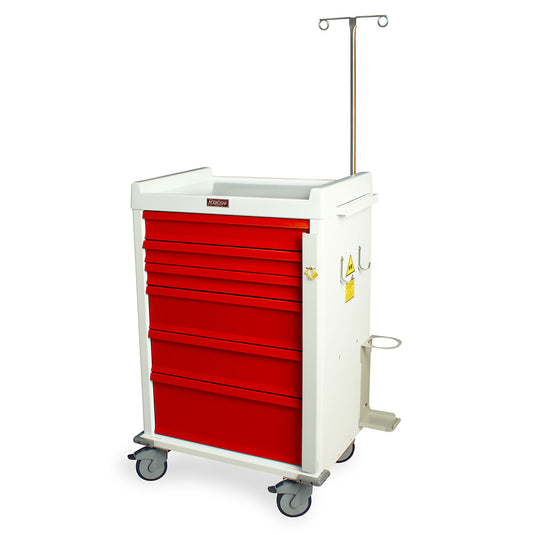 Aluminum MRI Compatible Crash Cart with Accessory Package, Six Drawers, Breakaway Lock, MR6B-EMG