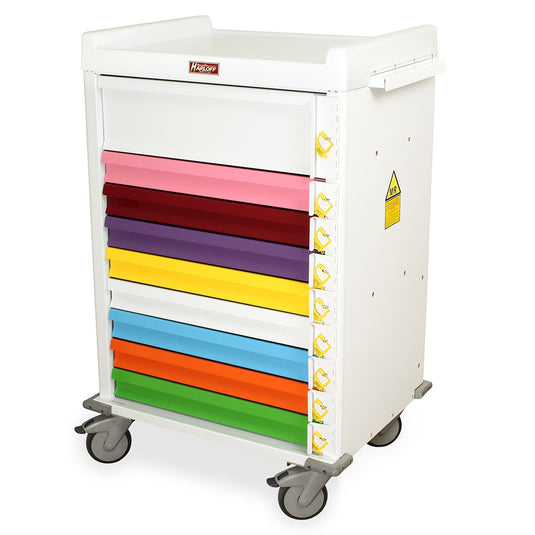 Aluminum MRI Compatible Pediatric Crash Cart, Nine Drawers, Breakaway Lock, MR9B-PED