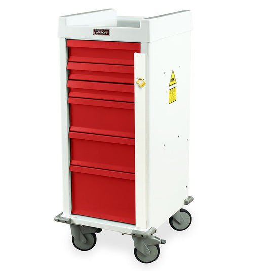 Aluminum Narrow MRI Compatible Emergency Medical Cart, Six Drawers, Breakaway Lock, MRN6B