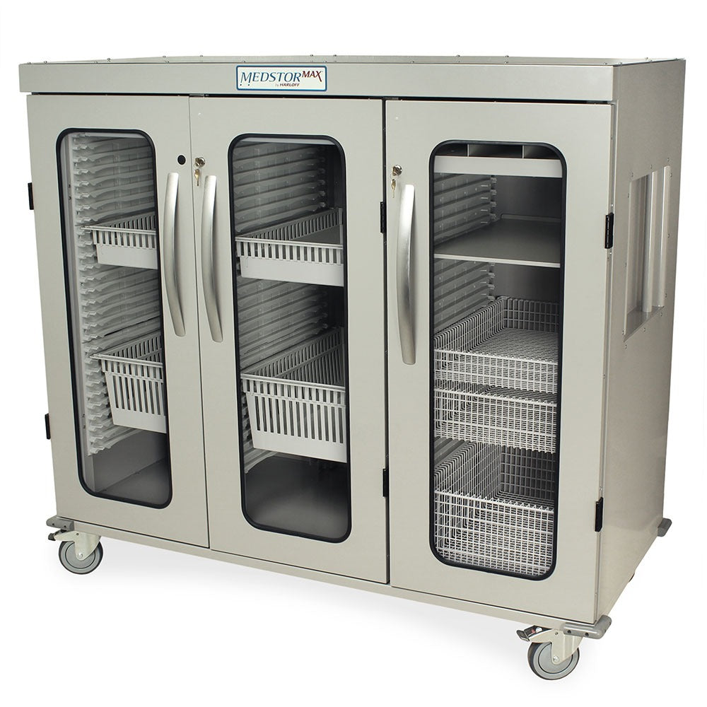 Three Quarter Height Triple Column Medical Storage Cabinet, Glass Doors, Key Lock