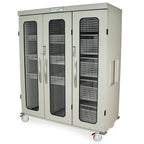 Triple Column Mobile Cabinet with three (3) Doors with tempered glass inserts, two electronic keypad locks, one for the 