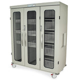 Triple Column Mobile Cabinet with three (3) Doors with tempered glass inserts, two electronic keypad locks, one for the 