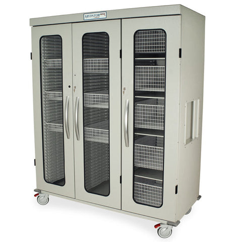 Harloff Triple Column Stationary Cabinet with Key Locking Doors (3) with tempered glass inserts, H+H Panels Give 49