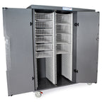 Triple Column Mobile Cabinet with Key Locking Solid Front Doors (3), on left is a single column with H+H panels; on rig