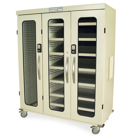 Triple Column Storage Cabinet with Double Wide Open Right Column, Glass Doors, Electronic Keypad Lock, MSPM83-L0GEK