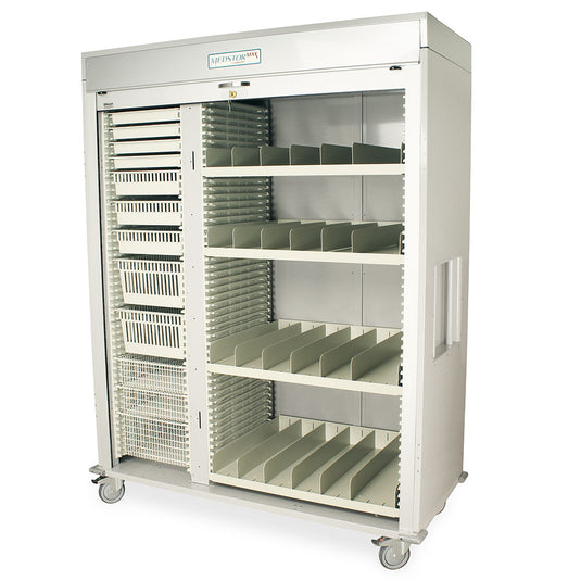 Triple Column Medical Storage Cabinet with Double Wide Open Right Column, Tambour Door, Key Lock, MSPM83-L0TK