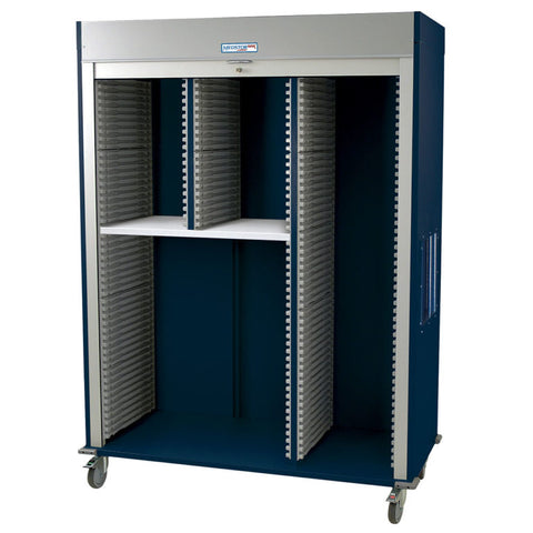 Harloff Triple Column Stationary Cabinet with Key Locking Tambour Door, on left is a single column with H+H Panels; on