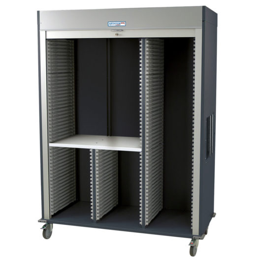 Triple Column Storage Cabinet with Double Wide Split-B Left Column, Tambour Door, Key Lock, MSPM83-R0TK-SPLITB