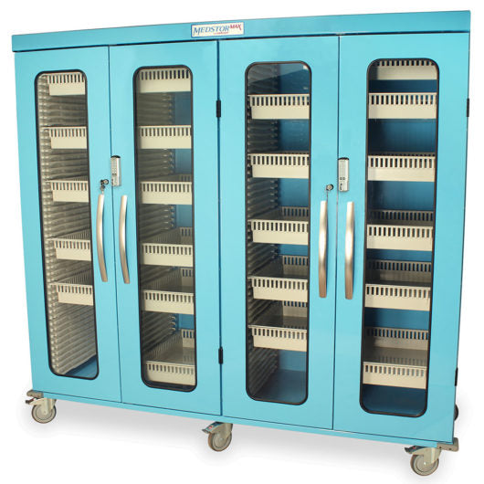 Quad Column Mobile Medical Storage Cabinet, Glass Doors, E-Lock, MSPM84-00GE Main image
