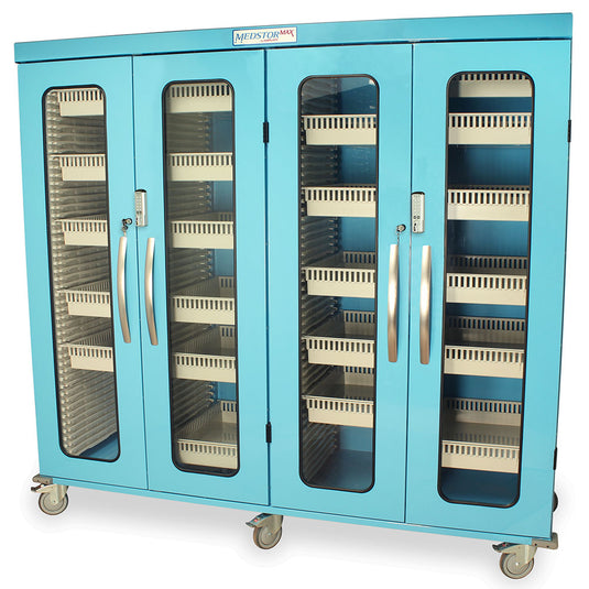 Quad Column Mobile Medical Storage Cabinet, Glass Doors, E-Lock, MSPM84-00GE