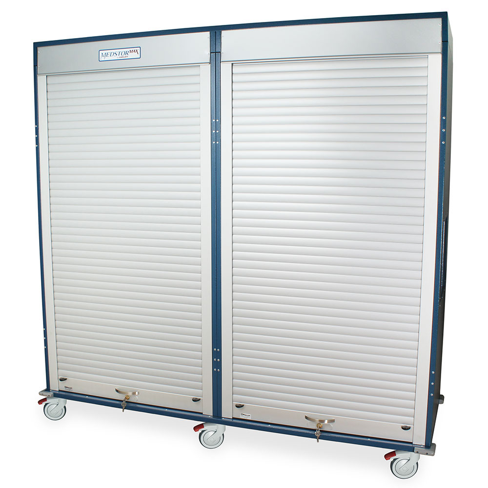 Single Column Slimline Mobile Cabinet, with Key Locking Tambour Door, H+H Panels Give 49 Insertion Points per Column to