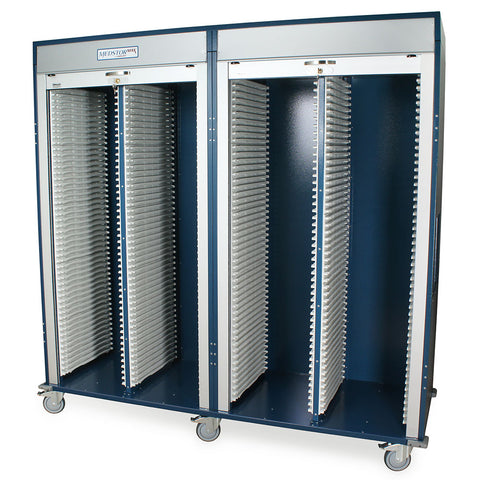 Harloff Stainless Steel Single Column Mobile Cabinet with Key Locking Tambour door, H+H Panels Give 49 Insertion Points