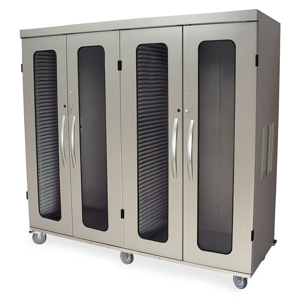 Harloff Quad Column Mobile Cabinet, Double Columns to Left with H+H Panels, Double Width Open Column to Right With H+H
