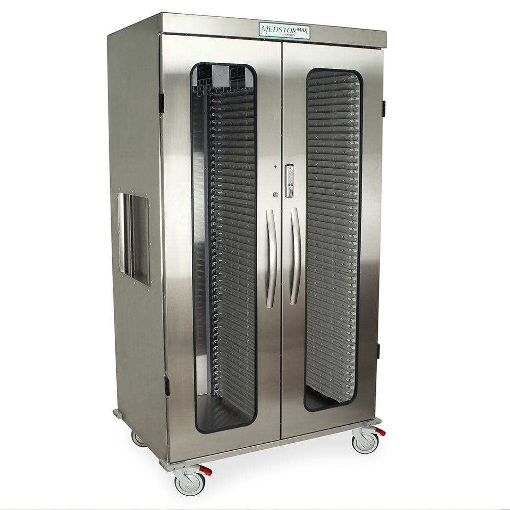 Stainless Steel Double Column Mobile Cabinet with Solid front doors (2) Secured by Basic Electronic Pushbutton Lock With