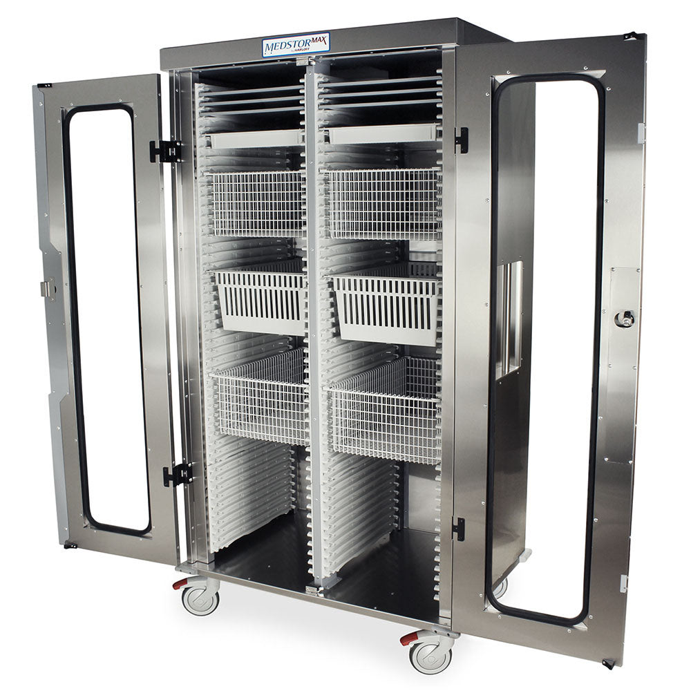 Stainless Steel Double Column Three Quarter Height Mobile Cabinet with Key Locking doors (2) with tempered glass window