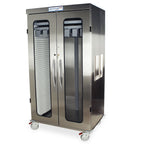 Harloff Stainless Steel Double Width Stationary Cabinet with Key Locking Doors (2) with Tempered Glass Window Inserts,