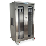 Stainless Steel Double Width Column Mobile Cabinet with doors with tempered glass window insert (2), Secured by Basic El