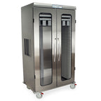 Stainless Steel Double Width Stationary Cabinet with Key Locking Doors (2) with Tempered Glass Window Inserts, H+H Panel