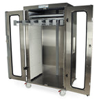 Stainless Steel Double Column Mobile Cabinet with Solid front Key Locking doors (2), Above is a double width open column