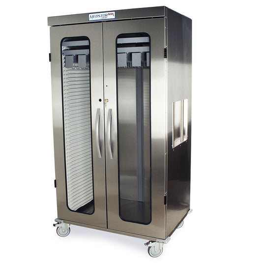 Double Wide Open Column Medical Storage Cabinet, Stainless, Glass Doors, Key Lock, MSSM82-20GK