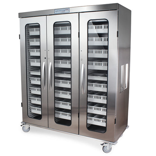 Triple Column Medical Storage Cabinet, Stainless, Glass Doors, Key Lock, MSSM83-00GK